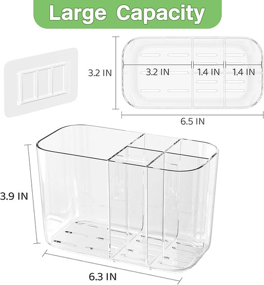 Toothbrush Holder for Bathroom Countertop and Wall with Adhesive, 5 Slots Family Size Electric Tooth Brush and Paste Holder, Kids Tooth Rush Holders and Toothpaste Organizer (Clear)