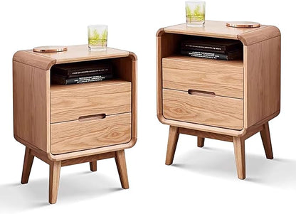 Vadisun Solid Wood Nightstand Set of 2, Mid Century Modern Nightstand with Drawers, Natural Wood Nightstand with Storage, Wooden Night Stand, Small Nightstands, Bedside Table for Bedroom(23.23" H)
