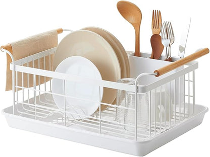 YAMAZAKI Home Sink Dish Rack with Removable Drainer Tray, Kitchen Drying Organizer Holder, One Size, White Steel