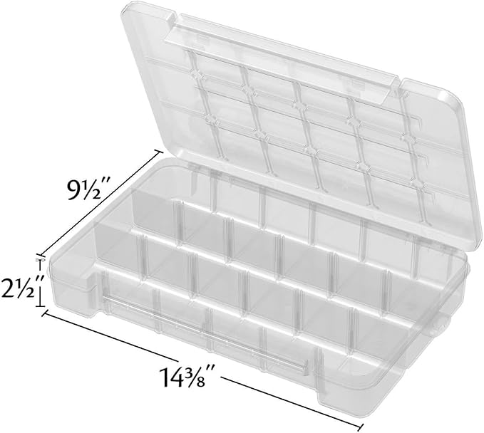Akro-Mils 05905 Plastic Portable Parts Storage Case for Hardware and Crafts with Hinged Lid and 5 Adjustable Dividers, (14-3/8-Inch x 9-1/2-Inch x 2-1/2-Inch), Large, Clear, 6-Pack