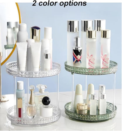 2 Tier Clear Lazy Susan Organizer for Fridge and Cabinet, 360° Rotating Makeup Organizer, Cosmetic Display Cases, Under Sink Turntable Organizer for Kitchen Bathroom Dorm