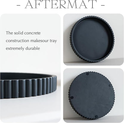 Decorative Tray for Coffee Table, Living Room, Side Table, 11" Black Round Concrete Home Decor Serving Trays for Accent Table, Console Table