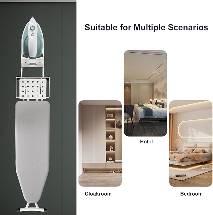 Wall Mount Ironing Board Hanger Iron Holder Space-Saving Household Bathroom Kitchen Closet Organizer Wall Rack Shelf
