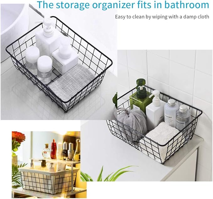 5PCS Wire Storage Baskets, Premium Metal Storage Organizer Basket, Small Size Metal Baskets for Home Office Kitchen, Black