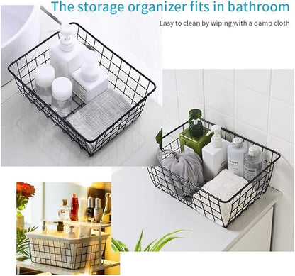 5PCS Wire Storage Baskets, Premium Metal Storage Organizer Basket, Small Size Metal Baskets for Home Office Kitchen, Black