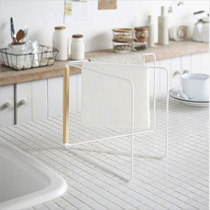 Home Kitchen Countertop Dishcloth Drying Rack, 3 Arms Folding Dishcloth Holder, Hand Towel Stand Rack, White Dishcloth Storage Rack Size 10.83 x 0.98 x 9.84 Inch (White Folding Rag Rack)
