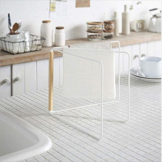 Home Kitchen Countertop Dishcloth Drying Rack, 3 Arms Folding Dishcloth Holder, Hand Towel Stand Rack, White Dishcloth Storage Rack Size 10.83 x 0.98 x 9.84 Inch (White Folding Rag Rack)