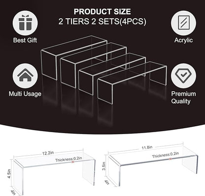 Acrylic Display Riser Stand,5mm Thickness, 12'' Length Tierd Display Stands, Acrylic Shelf Risers for Perfume Display,Risers for Buffet Table,Cupcake Stand,Pop Figurines,Tumbler,Food,4Pcs