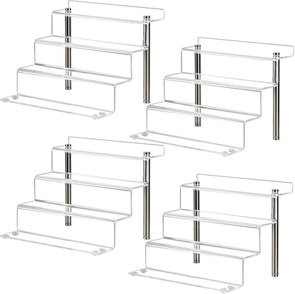 LileZbox 9 x 6 in Acrylic Display Risers Shelf for Pops Figures, 4 Tier Perfume Organizer Stand, Dessert Shelves for Party, Clear Display stand for Decoration and Organizer