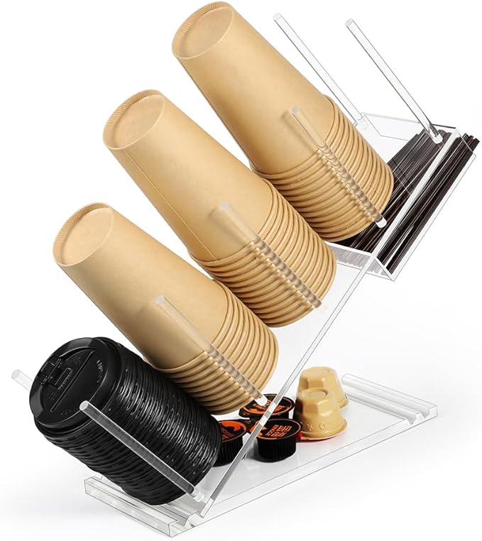 Disposable Cups Holder, Large Acrylic Coffee Bar Organizer for 18oz, 20oz, 24oz Disposable Paper & Plastic Cups Holder Stand On Home Countertop Store Office Coffee Station(Type B)