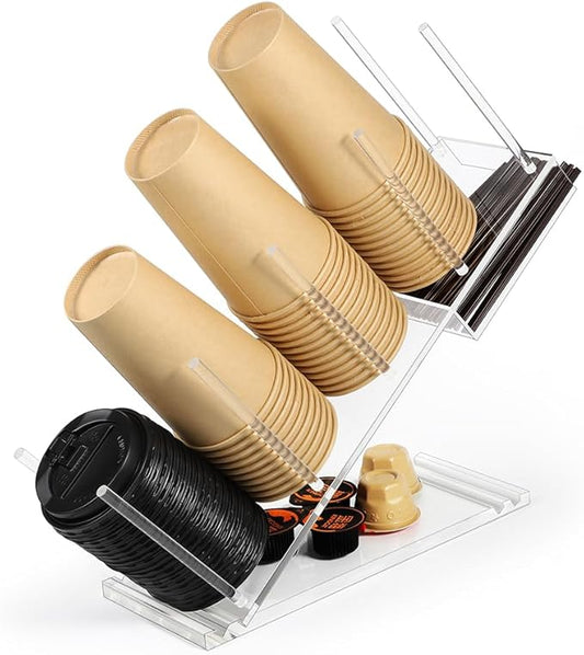 Disposable Cups Holder, Large Acrylic Coffee Bar Organizer for 18oz, 20oz, 24oz Disposable Paper & Plastic Cups Holder Stand On Home Countertop Store Office Coffee Station(Type B)