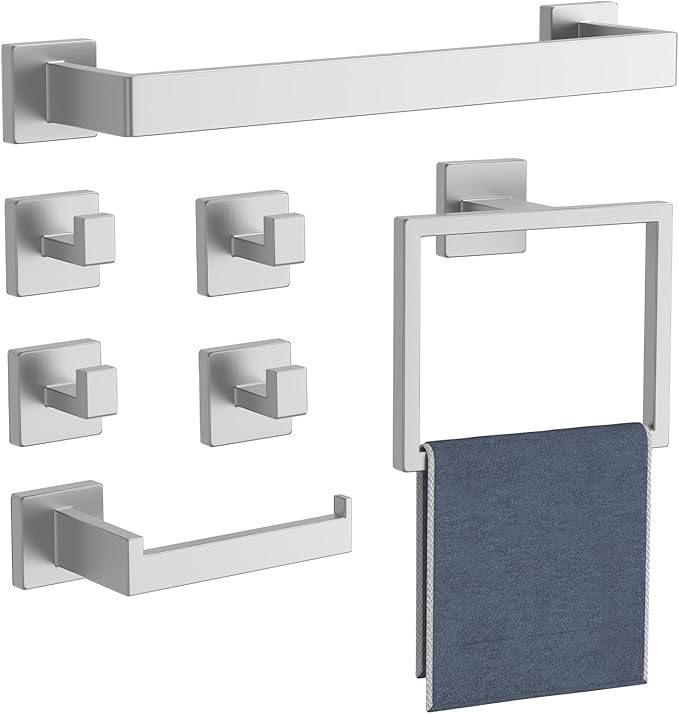 7-Pieces Brushed Nickel Bathroom Hardware Accessories Set, SUS304 Stainless Steel, 16 Inch Bath Towel Bar Set, Towel Holder, Towel Racks for Bathroom Wall Mounted