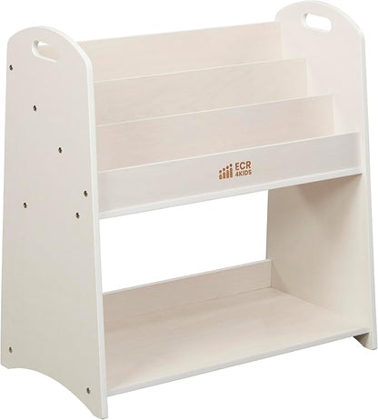 ECR4Kids 3-Shelf Floor Book Display with Handles and Storage, 30in, Kids Bookshelf, White Wash