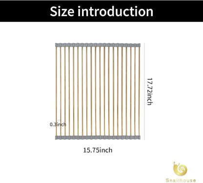 Snailhouse Roll Up Dish Drying Rack, Stainless Steel Dish Drainer Over The Sink with Anti-Slip Silicone for Kitchen Counter, Gold (17.8 x 15.7 in)
