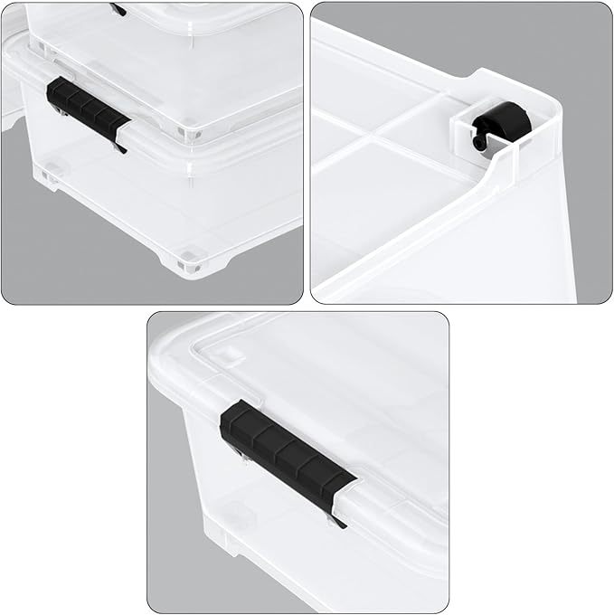 Zerdyne 25 L Clear Under Bed Storage Bins with Lids, 4-Pack Under Bed Plastic Latch Storage Box with Wheels