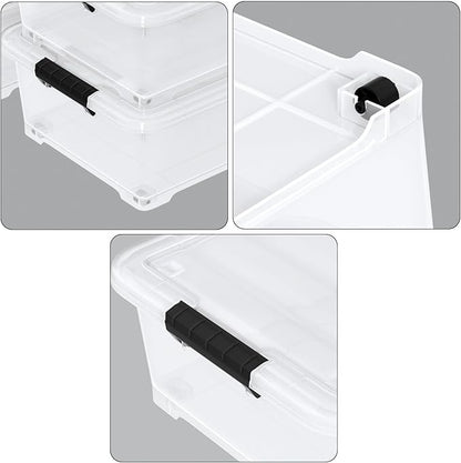Zerdyne 25 L Clear Under Bed Storage Bins with Lids, 4-Pack Under Bed Plastic Latch Storage Box with Wheels