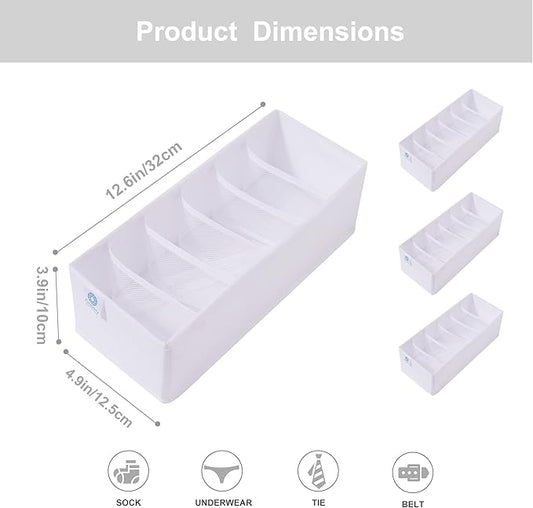 Qozary 3 Pack Sock Underwear Drawer Organizer Dividers, Collapsible Cabinet Closet Storage Boxes for Clothes, Socks, Lingerie, Underwear, Tie, Belt, Baby, Bedroom