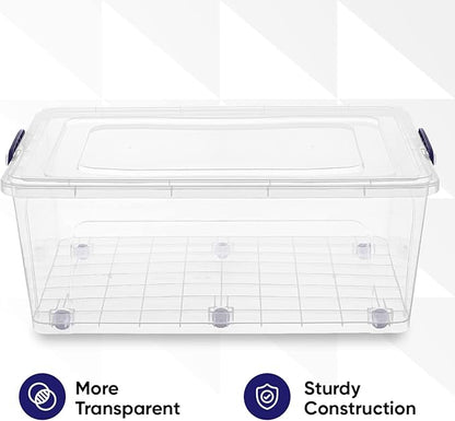 Superio Storage Bins with Lids- Clear Boxes for Organizing, Stackable Plastic Containers- BPA Free, Non-Toxic, Odor Free, Organizer for Home, Office, Dorm (6 Pack, 60 Qt (Wheeled))