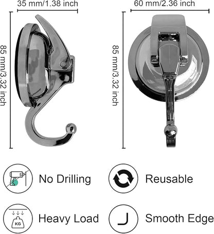 YSSILADI Heavy Duty Suction Cup Hooks for Shower, Bathroom Robe - Reusable, No Hole Punched, for Garland Decoration (Silver Grey, 2 Pack), XPG-TSX1