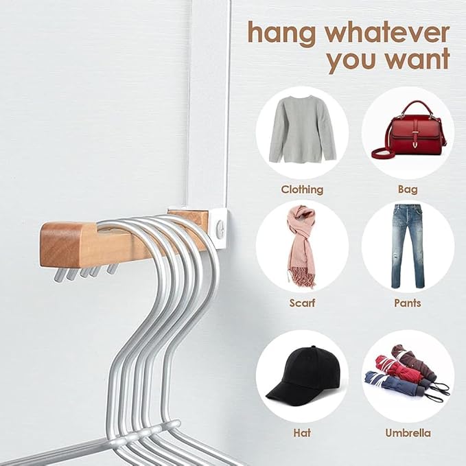 szhdxsy 2pcs Metal & Wood Door Hooks Foldable Easy to Carry Non-Perforated Clothes Hooks Used for Hanging Coats Hats Towels Bags Keys (White)