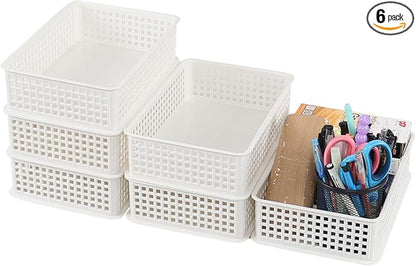 6-Pack Small Stacking Baskets, Plastic White Storage Baskets Trays