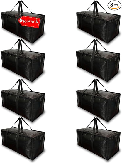 BAG-THAT! 8 - Pack Heavy Duty Large Moving Bags, with Strong Zipper and Comfortable Handles Durable & Sturdy Clothes packing Storage Bags Totes Bins Packing Moving Boxes College Supplies for moving.