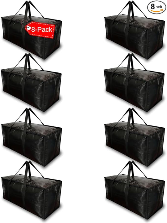 BAG-THAT! 8 - Pack Heavy Duty Large Moving Bags, with Strong Zipper and Comfortable Handles Durable & Sturdy Clothes packing Storage Bags Totes Bins Packing Moving Boxes College Supplies for moving.