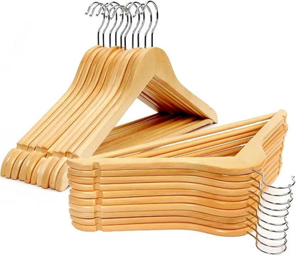 Kings Lifestyle Hub Wooden Hangers Premium Natural Bamboo Wood Hanger Well Polished Ergonomic Design & Sharply Cut Notches with Swivel Hook (Light Brown, Pack of 20)