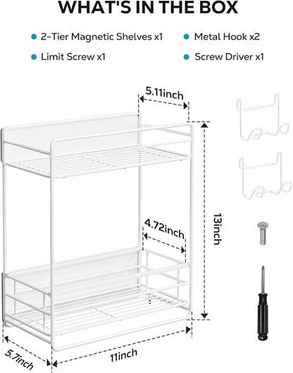 Nieifi 2 Tier Magnetic Shelves for Washing Machine, Magnetic Spice Rack for Refrigerator, Laundry Room & Kitchen Organizer Storage Baskets, White