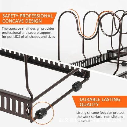 MAKIOTEKO Pots and Pans Organizer Under Cabinet, 10 Compartments Expandable Pot Lid Organizer Holder Rack for under Cabinet for Pots Cutting Board Cookware