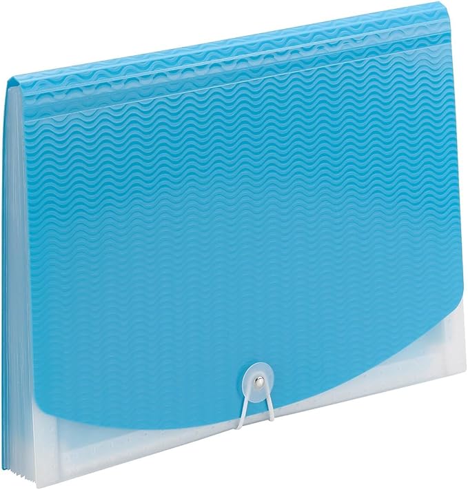 Smead Poly Frequency Expanding File Folders, Flap and Cord Closure, Letter Size, Wave Pattern, 13 Pocket, Teal/Clear (70869)