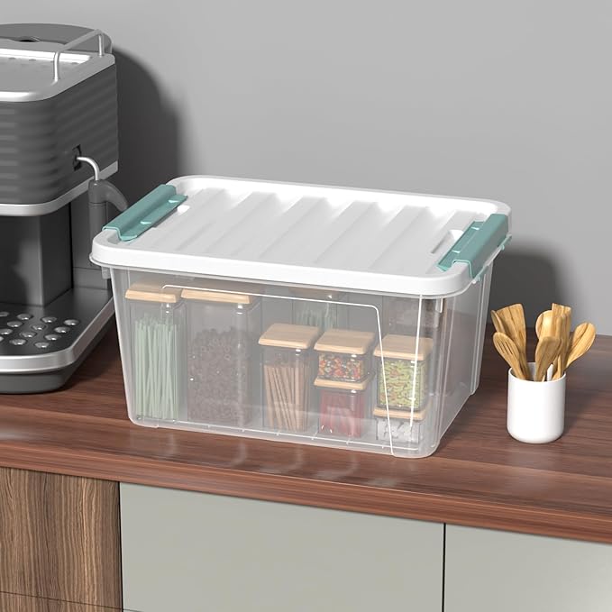 Guankan 20 Quart Clear Storage Box, Set of 6 Plastic Latching Bins with Lids