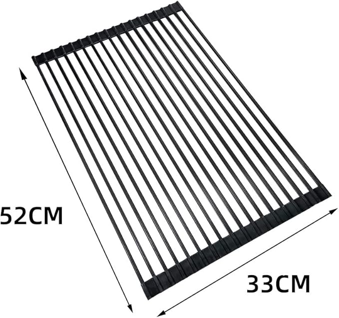 Pezixueran Roll Up Dish Drying Rack Over The Sink.Foldable Kitchen Drainer,Fully Silicone Cover Stainless Steel Bar,Heat-Resistant, Anti-Slip Sink Rack for Kitchen Counter Black,20.5 x 13 Inch