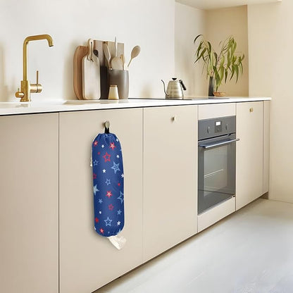 1 PC Plastic Bag Holder Wall Mount Grocery Bag Holder Shopping Bag Trash Bag Storage Organizer Dispenser for Kitchen Closet 22 x 9 Inch Patriotic Stars