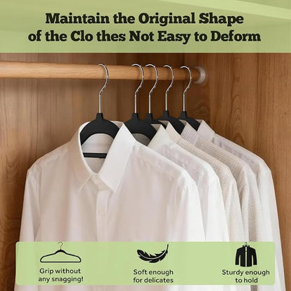 Velvet Hangers 30 Pack Felt Hangers Ultra Thin Non Slip Suit Adult Clothes Hangers 360° Swivel Hook Hanger Velvet Shoulder Notches for Closet Space Saving (Black Velvet)