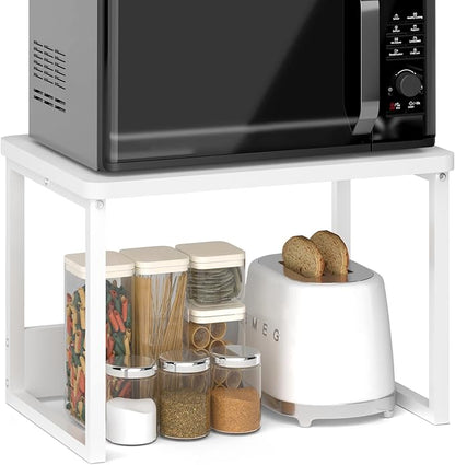 MARTY Kitchen Countertop Organizer Cabinet Shelf, 17x12.4 Large Spice Racks Counter Shelf Microwave Oven Rack Desktop Storage Organization for Kitchen, Office, Metal & Wood, White