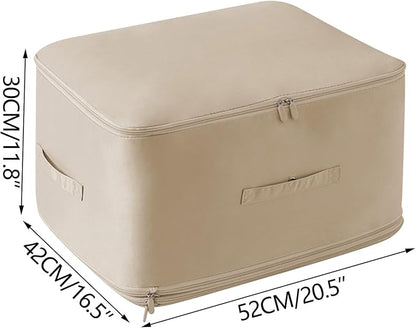 HEVOY Ultra Space Saving Self Compression Organizer, Self Compression Storage Bags, Foldable Closet Organizers Storage Tote, Moving Bag Containers with Handle for Comforters, Blankets (Beige, Large)