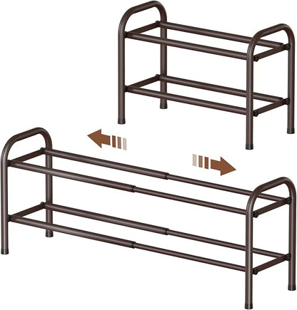 Gonfoam 2-Tier Expandable Shoe Rack,Adjustable Shoe Shelf Storage Organizer Heavy Duty Metal Free Standing Shoe Rack for Entryway Closet Doorway (Bronze)