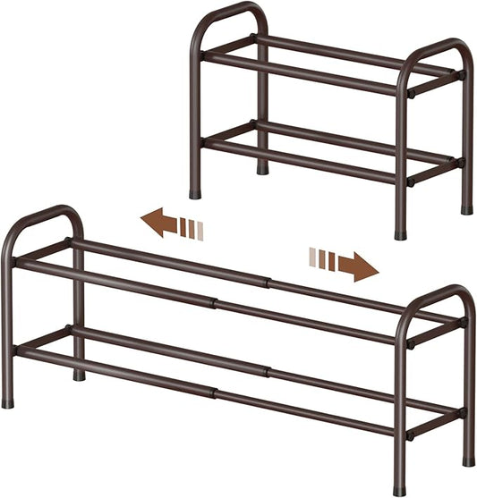 Gonfoam 2-Tier Expandable Shoe Rack,Adjustable Shoe Shelf Storage Organizer Heavy Duty Metal Free Standing Shoe Rack for Entryway Closet Doorway (Bronze)