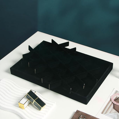 Coward 2PC Black Velvet Stackable 24 Gird Jewelry Organizer Tray Necklace Earring Box Storage Drawer Ring Earring Display Holder (24grid+24grid)