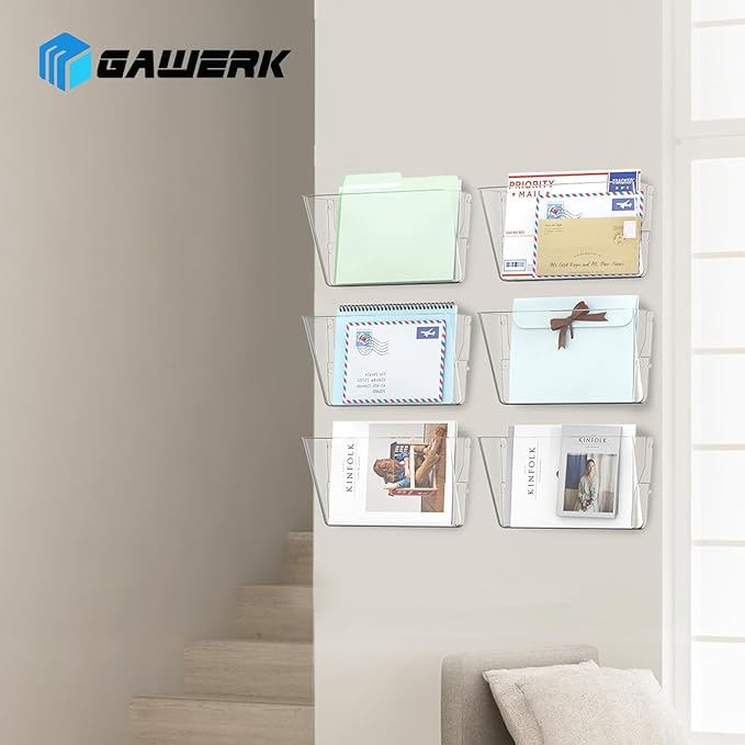 Clear Acrylic Single Pocket, Plastic Hanging Wall Mount File Holder for Office Home (Clear, 6 Pack)