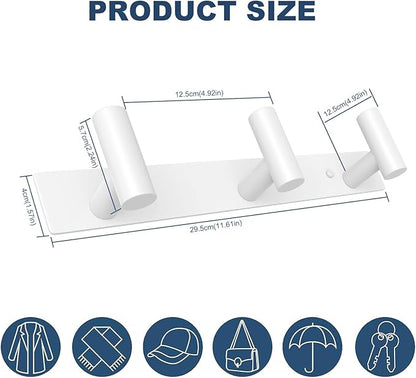 VAEHOLD Hat and Coat Wall Mount Rack - Hooks for Robes, Bags, Keys, and Towels - Bathroom Towel Hanger Organizer (White, “T“ Shape 3 Hooks 2 Pack)