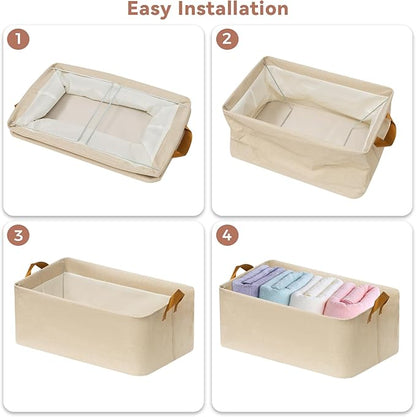 SNWDN 4 Pack Closet Cloth Storage Bins for Shelves, Medium Storage Baskets for Shelves, Fabric Bins for Closet organization with Handles（ Beige 15''L x 10''W x 8''H）