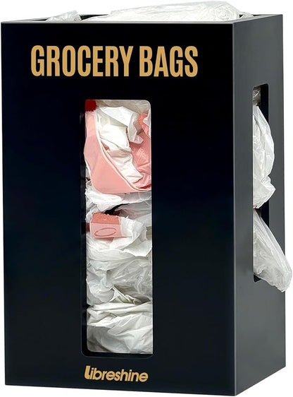 Extra Large Black Bamboo Grocery Bag Holder for Plastic Bags, Under Sink Cabinet or Wall Mounted Organizer, Space-Saving Bag Dispenser for Kitchen, Pantry, Laundry Room, Garage