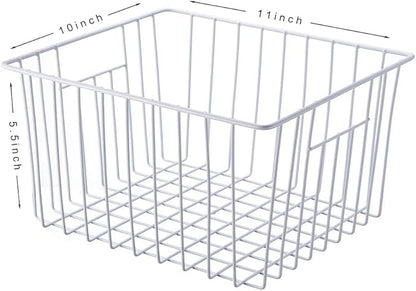 Freezer Baskets Storage Organizer, Refrigerator Metal Wire Basket bins, Household Bins with Built-in Handles for Kitchen Cabinets, Freezer, Pantry, Closets, Bathrooms, 4 Packs
