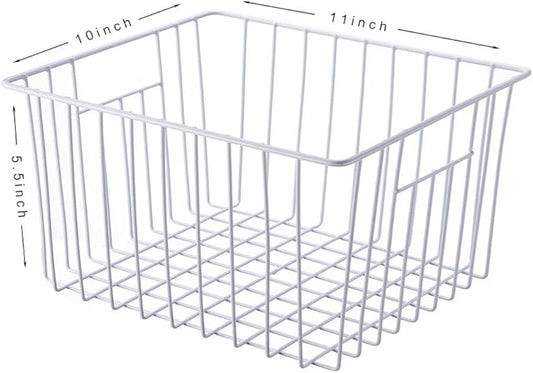 Freezer Baskets Storage Organizer, Refrigerator Metal Wire Basket bins, Household Bins with Built-in Handles for Kitchen Cabinets, Freezer, Pantry, Closets, Bathrooms, 4 Packs