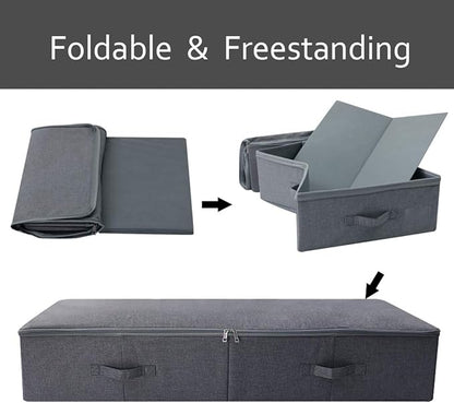 39.4 inch（100cm）Longer Bedroom Underbed Storage Containers with Lid for Duvets, Blankets, Clothes, Shoes, Toys, Comforters, Wedding Dress Folding Rigid Organizer Bins, Black Gray