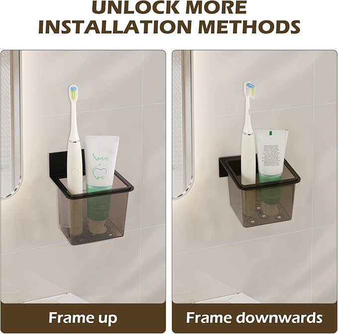 Bathroom Toothbrush Holder Set Modern Black Metal Clear Plastic Toothbrush Holders,Toothpaste Holder Set - Kids & Adults with Wall-Mounted Metal Bathroom Organizer Set for Bathroom(3 Pack)