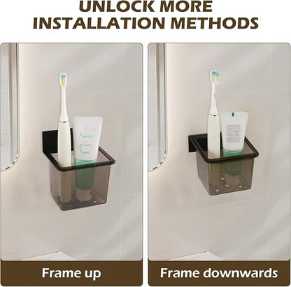 Bathroom Toothbrush Holder Set Modern Black Metal Clear Plastic Toothbrush Holders,Toothpaste Holder Set - Kids & Adults with Wall-Mounted Metal Bathroom Organizer Set for Bathroom(3 Pack)