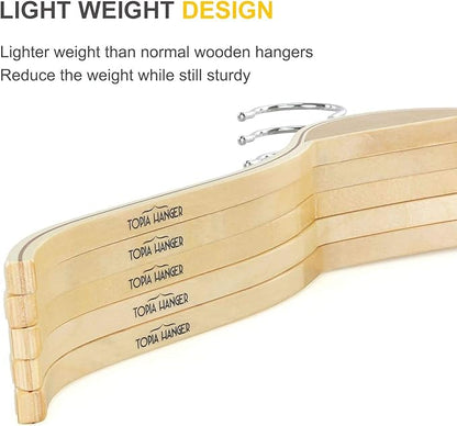 TOPIA HANGER Slim Natural Wood Hangers with Extra Soft Non-Slip Rubber Grips, 18-Pack High-Grade Fashion Hanger No Shoulder Bump for Sweater, Camisole, Jacket, Dress, Coat -CT16N